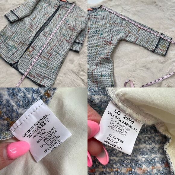 Anthro Vilagallo Knit Tweed Jacket Long Cardigan Sweater Fringe size 42 / US 10 - Picture 12 of 12